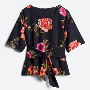 NWOT West Kei Navy Tie-front Floral Blouse